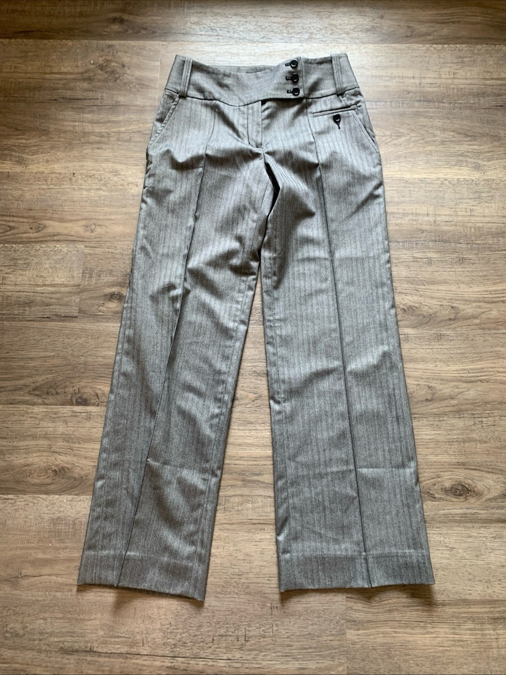 BCBGMaxAzria Black and Gray Herringbone High-Waist Tabatha Trousers